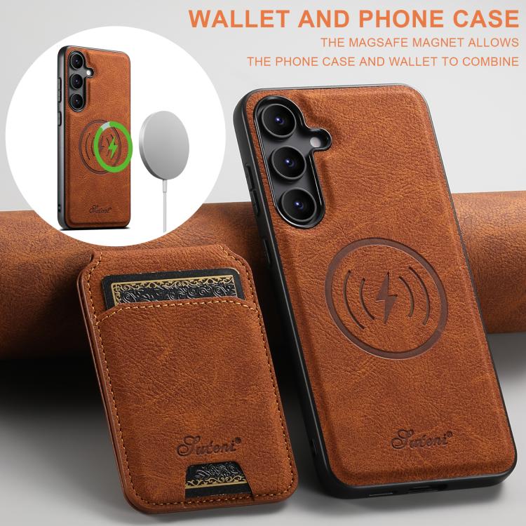For Samsung Galaxy S25+ 5G Suteni H16 Litchi Texture Leather Detachable Wallet Back Phone Case(Khaki) - Galaxy S25+ 5G Cases by Suteni | Online Shopping South Africa | PMC TechLife | Buy Now Pay Later Mobicred