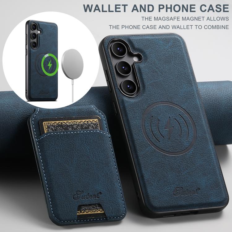 For Samsung Galaxy S25+ 5G Suteni H16 Litchi Texture Leather Detachable Wallet Back Phone Case(Blue) - free shipping - PMC TechLife - Order now!