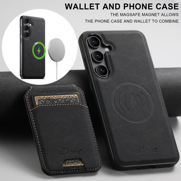 For Samsung Galaxy S25 5G Suteni H16 Litchi Texture Leather Detachable Wallet Back Phone Case(Black) - Galaxy S25 5G Cases by Suteni | Online Shopping South Africa | PMC TechLife | Buy Now Pay Later Mobicred