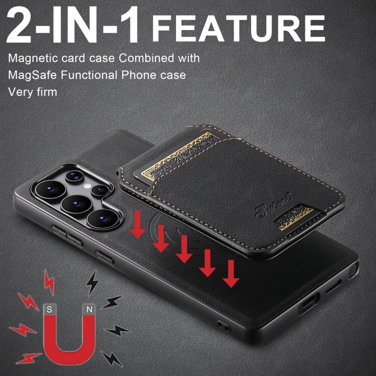 For Samsung Galaxy S25 5G Suteni H16 Litchi Texture Leather Detachable Wallet Back Phone Case(Black) - Galaxy S25 5G Cases by Suteni | Online Shopping South Africa | PMC TechLife | Buy Now Pay Later Mobicred