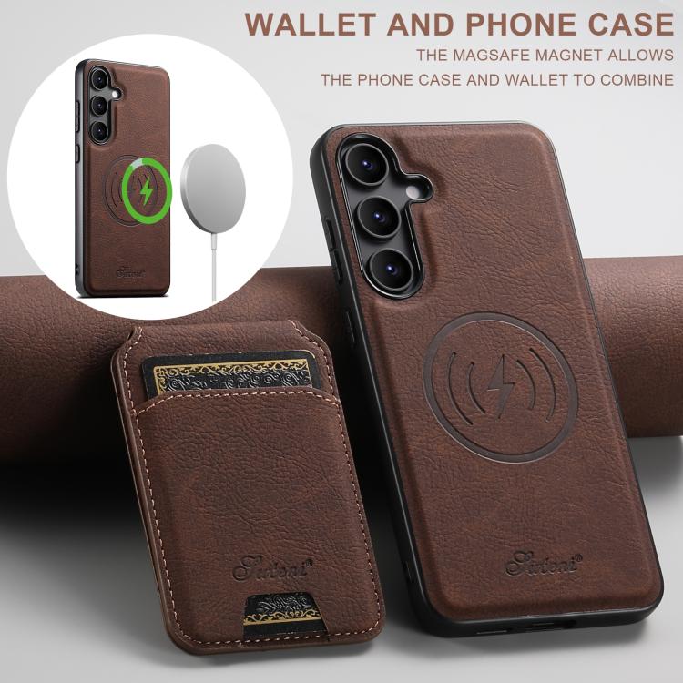 For Samsung Galaxy S25 5G Suteni H16 Litchi Texture Leather Detachable Wallet Back Phone Case(Brown) - Galaxy S25 5G Cases by Suteni | Online Shopping South Africa | PMC TechLife | Buy Now Pay Later Mobicred