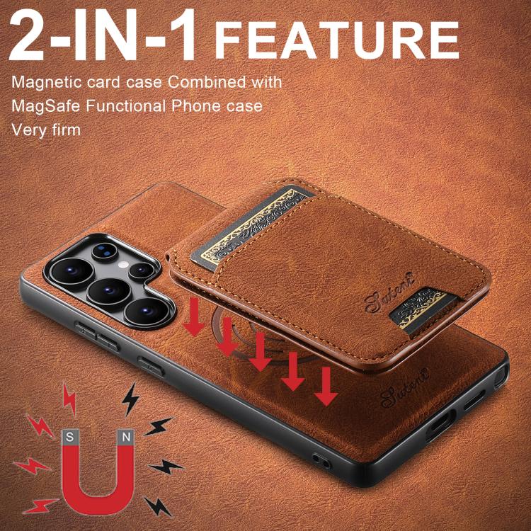 For Samsung Galaxy S25 5G Suteni H16 Litchi Texture Leather Detachable Wallet Back Phone Case(Khaki) - Galaxy S25 5G Cases by Suteni | Online Shopping South Africa | PMC TechLife | Buy Now Pay Later Mobicred
