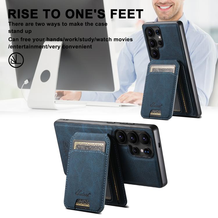 For Samsung Galaxy S25 5G Suteni H16 Litchi Texture Leather Detachable Wallet Back Phone Case(Blue) - Galaxy S25 5G Cases by Suteni | Online Shopping South Africa | PMC TechLife | Buy Now Pay Later Mobicred