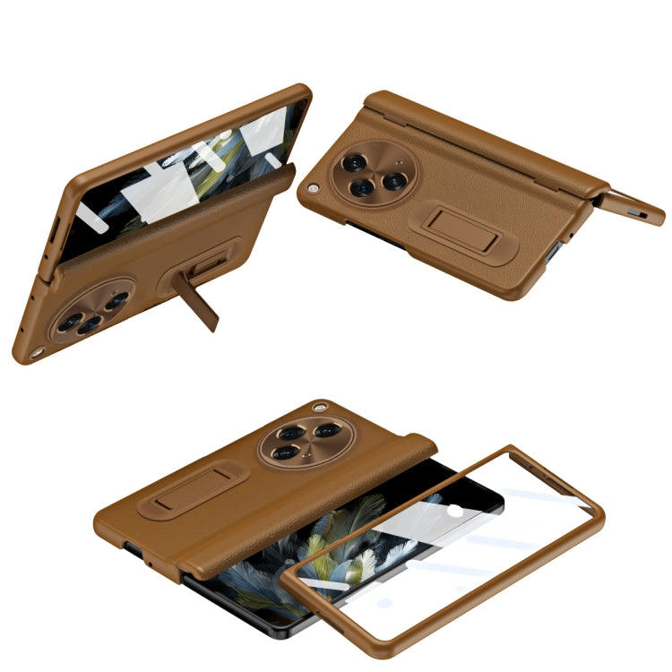 For OPPO Find N3 Integrated Folding Hinge Leather Phone Case with Pen(Brown) - Find N3 Cases by PMC TechLife | Online Shopping South Africa | PMC TechLife | Buy Now Pay Later Mobicred