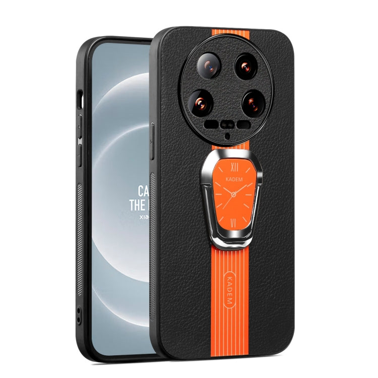 For Xiaomi 14 Ultra Magnetic Litchi Leather Back Phone Case with Holder(Orange) - 14 Ultra Cases by PMC TechLife | Online Shopping South Africa | PMC TechLife | Buy Now Pay Later Mobicred