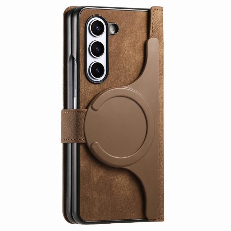 For Samsung Galaxy Z Fold5 5G Retro MagSafe Magnetic Zipper Wallet Leather Phone Case(Brown) - Galaxy Z Fold5 Cases by PMC TechLife | Online Shopping South Africa | PMC TechLife | Buy Now Pay Later Mobicred
