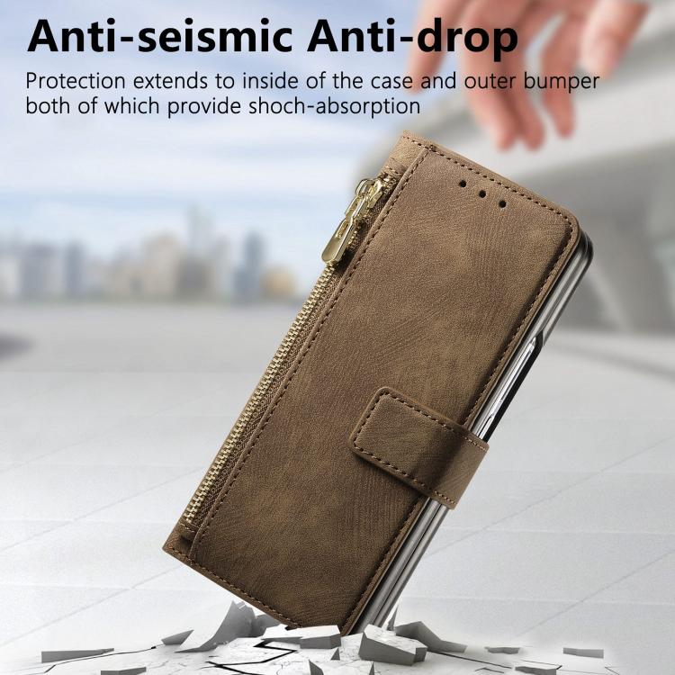 For Samsung Galaxy Z Fold5 5G Retro MagSafe Magnetic Zipper Wallet Leather Phone Case(Brown) - Galaxy Z Fold5 Cases by PMC TechLife | Online Shopping South Africa | PMC TechLife | Buy Now Pay Later Mobicred
