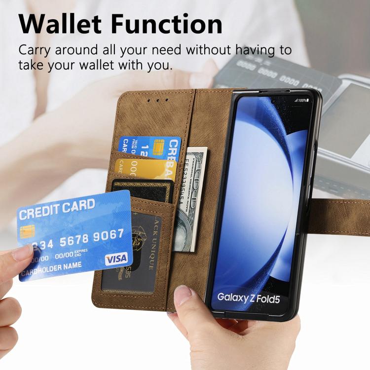 For Samsung Galaxy Z Fold5 5G Retro MagSafe Magnetic Zipper Wallet Leather Phone Case(Brown) - Galaxy Z Fold5 Cases by PMC TechLife | Online Shopping South Africa | PMC TechLife | Buy Now Pay Later Mobicred