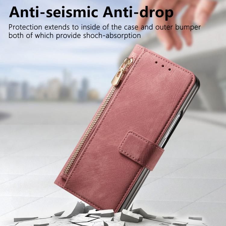For Samsung Galaxy Z Fold5 5G Retro MagSafe Magnetic Zipper Wallet Leather Phone Case(Pink) - Galaxy Z Fold5 Cases by PMC TechLife | Online Shopping South Africa | PMC TechLife | Buy Now Pay Later Mobicred