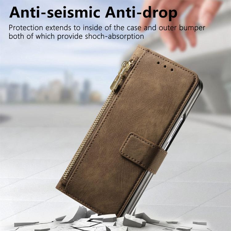 For Samsung Galaxy Z Fold4 Retro MagSafe Magnetic Zipper Wallet Leather Phone Case(Brown) - Galaxy Z Fold4 5G Cases by PMC TechLife | Online Shopping South Africa | PMC TechLife | Buy Now Pay Later Mobicred