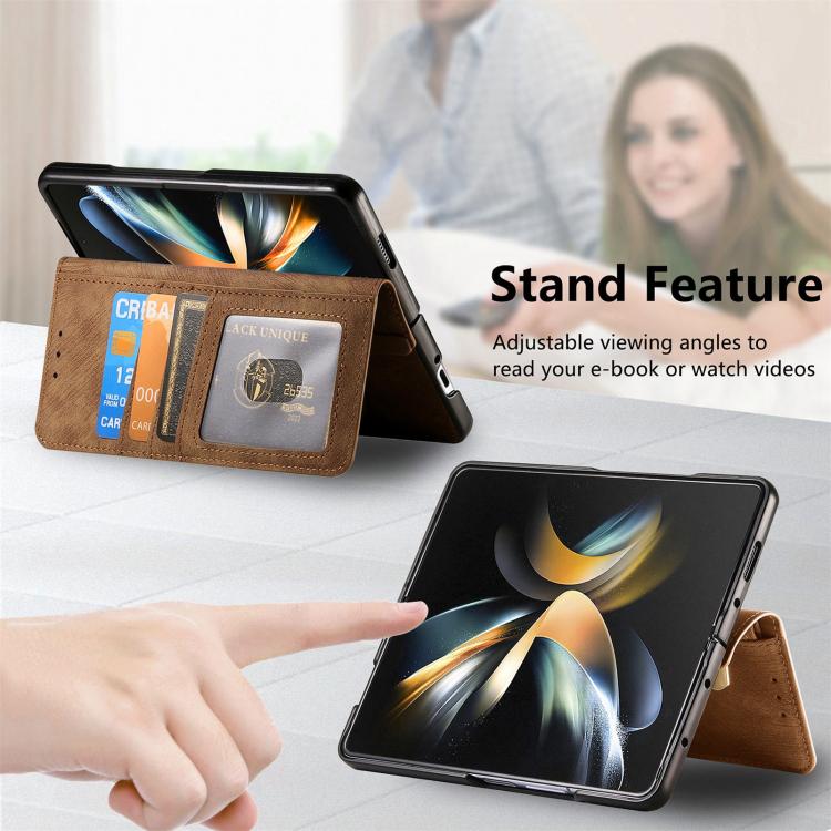 For Samsung Galaxy Z Fold4 Retro MagSafe Magnetic Zipper Wallet Leather Phone Case(Brown) - Galaxy Z Fold4 5G Cases by PMC TechLife | Online Shopping South Africa | PMC TechLife | Buy Now Pay Later Mobicred