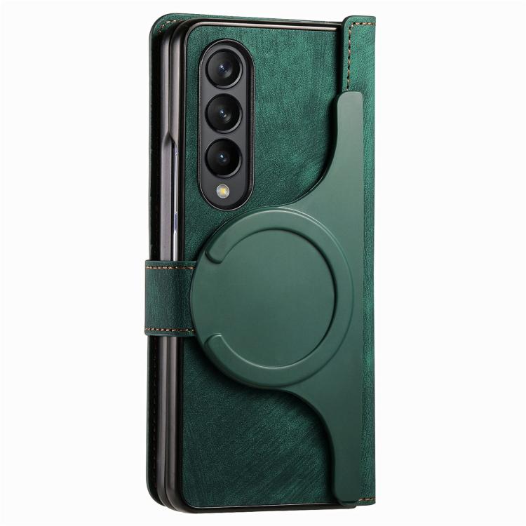 For Samsung Galaxy Z Fold4 Retro MagSafe Magnetic Zipper Wallet Leather Phone Case(Green) - free shipping - PMC TechLife - Order now!