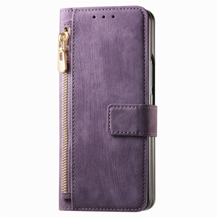 For Samsung Galaxy Z Fold4 Retro MagSafe Magnetic Zipper Wallet Leather Phone Case(Purple) - Galaxy Z Fold4 5G Cases by PMC TechLife | Online Shopping South Africa | PMC TechLife | Buy Now Pay Later Mobicred