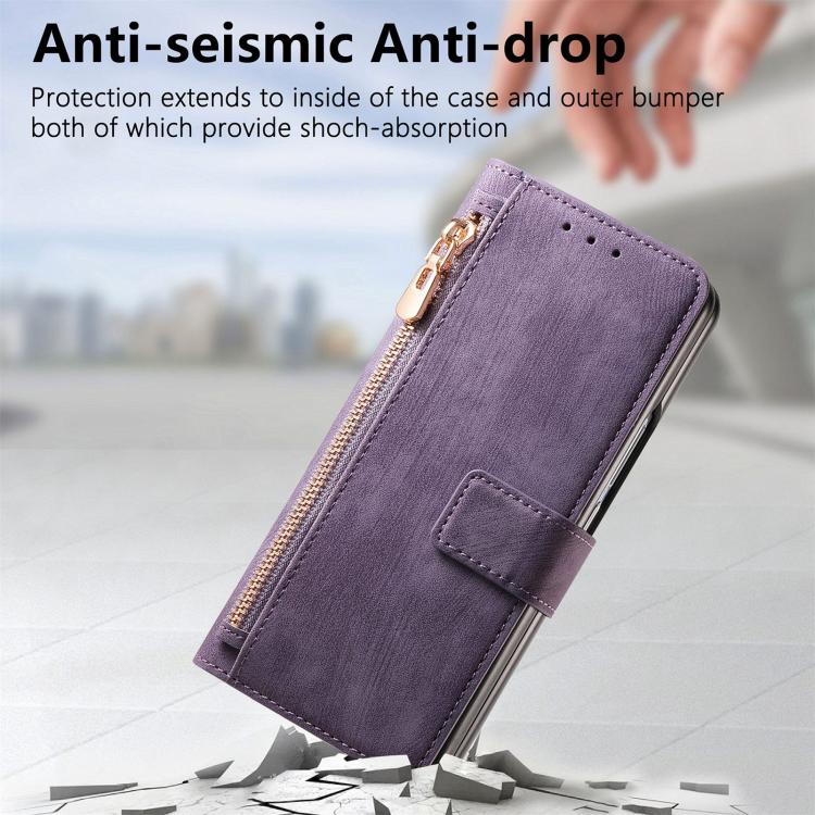 For Samsung Galaxy Z Fold4 Retro MagSafe Magnetic Zipper Wallet Leather Phone Case(Purple) - Galaxy Z Fold4 5G Cases by PMC TechLife | Online Shopping South Africa | PMC TechLife | Buy Now Pay Later Mobicred