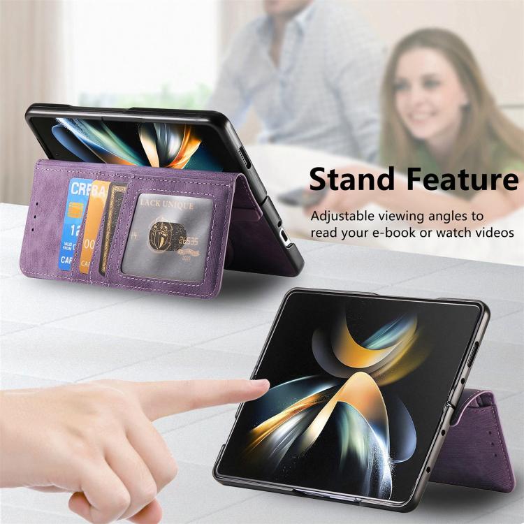 For Samsung Galaxy Z Fold4 Retro MagSafe Magnetic Zipper Wallet Leather Phone Case(Purple) - Galaxy Z Fold4 5G Cases by PMC TechLife | Online Shopping South Africa | PMC TechLife | Buy Now Pay Later Mobicred