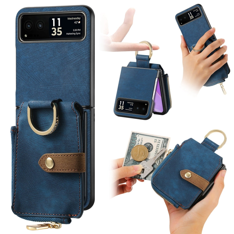 For Motorola Razr 40 Retro Skin-feel Ring Multi-card Wallet Phone Case(Blue) - Motorola Cases by PMC TechLife | Online Shopping South Africa | PMC TechLife | Buy Now Pay Later Mobicred