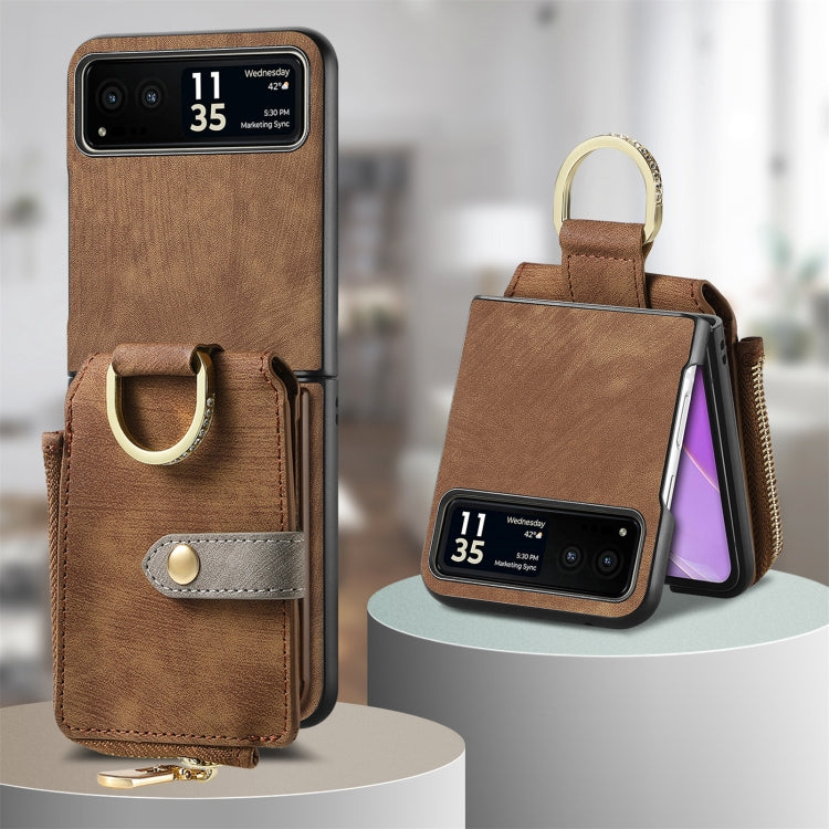 For Motorola Razr 40 Retro Skin-feel Ring Multi-card Wallet Phone Case(Brown) - Motorola Cases by PMC TechLife | Online Shopping South Africa | PMC TechLife | Buy Now Pay Later Mobicred