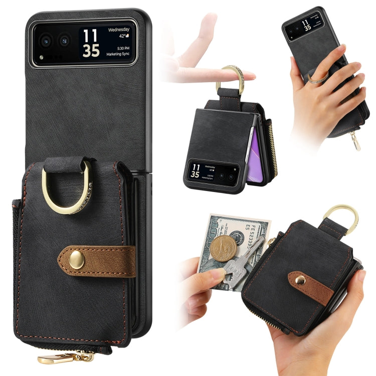 For Motorola Razr 40 Retro Skin-feel Ring Multi-card Wallet Phone Case(Black) - Motorola Cases by PMC TechLife | Online Shopping South Africa | PMC TechLife | Buy Now Pay Later Mobicred