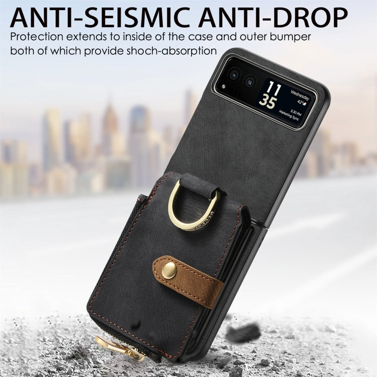 For Motorola Razr 40 Retro Skin-feel Ring Multi-card Wallet Phone Case(Black) - Motorola Cases by PMC TechLife | Online Shopping South Africa | PMC TechLife | Buy Now Pay Later Mobicred