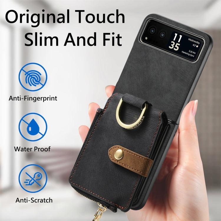 For Motorola Razr 40 Retro Skin-feel Ring Multi-card Wallet Phone Case(Black) - Motorola Cases by PMC TechLife | Online Shopping South Africa | PMC TechLife | Buy Now Pay Later Mobicred