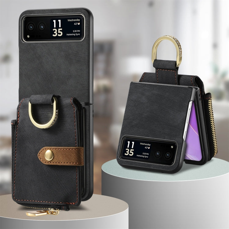 For Motorola Razr 40 Retro Skin-feel Ring Multi-card Wallet Phone Case(Black) - Motorola Cases by PMC TechLife | Online Shopping South Africa | PMC TechLife | Buy Now Pay Later Mobicred