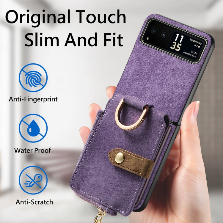 For Motorola Razr 40 Retro Skin-feel Ring Multi-card Wallet Phone Case(Purple) - Motorola Cases by PMC TechLife | Online Shopping South Africa | PMC TechLife | Buy Now Pay Later Mobicred