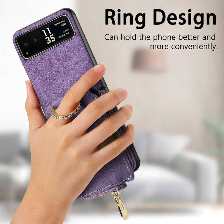 For Motorola Razr 40 Retro Skin-feel Ring Multi-card Wallet Phone Case(Purple) - Motorola Cases by PMC TechLife | Online Shopping South Africa | PMC TechLife | Buy Now Pay Later Mobicred
