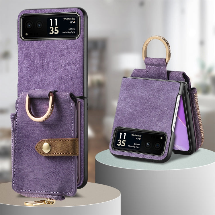 For Motorola Razr 40 Retro Skin-feel Ring Multi-card Wallet Phone Case(Purple) - Motorola Cases by PMC TechLife | Online Shopping South Africa | PMC TechLife | Buy Now Pay Later Mobicred