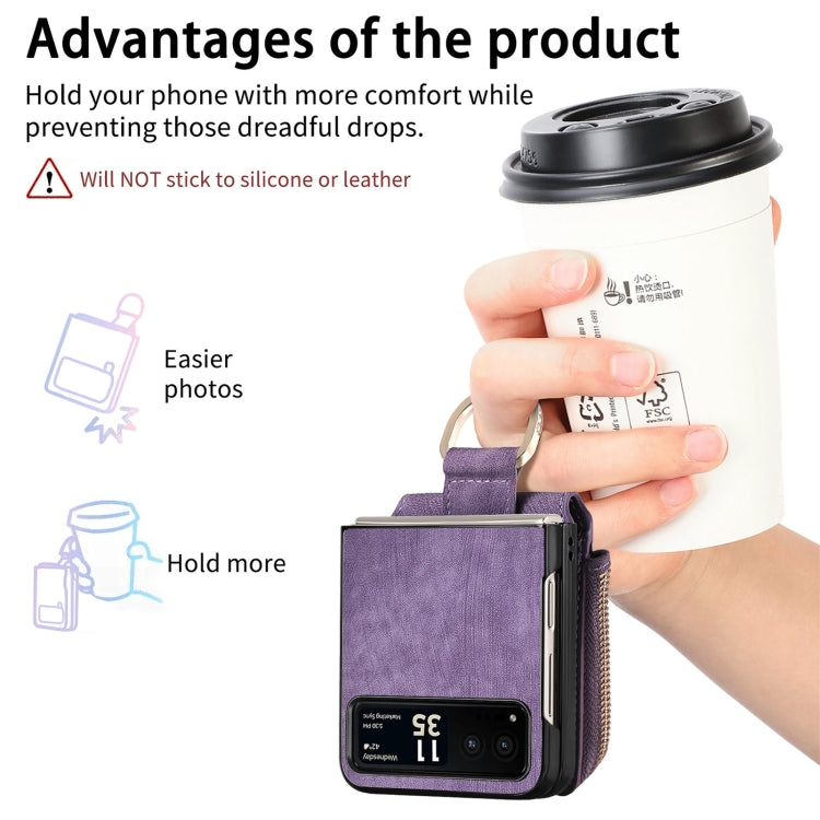 For Motorola Razr 40 Retro Skin-feel Ring Multi-card Wallet Phone Case(Purple) - Motorola Cases by PMC TechLife | Online Shopping South Africa | PMC TechLife | Buy Now Pay Later Mobicred