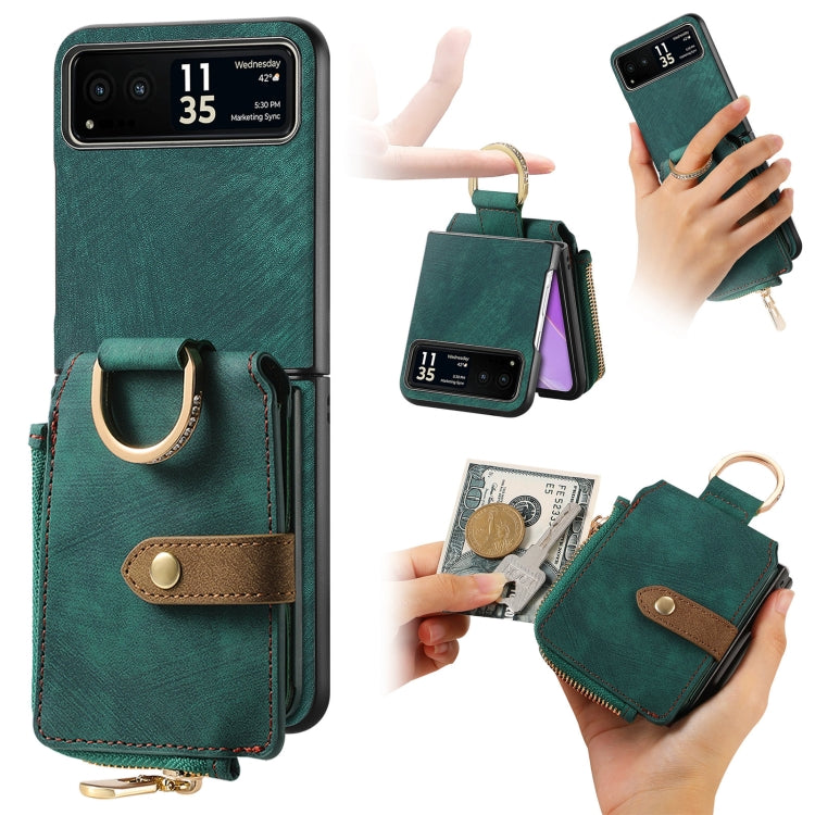 For Motorola Razr 40 Retro Skin-feel Ring Multi-card Wallet Phone Case(Green) - Motorola Cases by PMC TechLife | Online Shopping South Africa | PMC TechLife | Buy Now Pay Later Mobicred