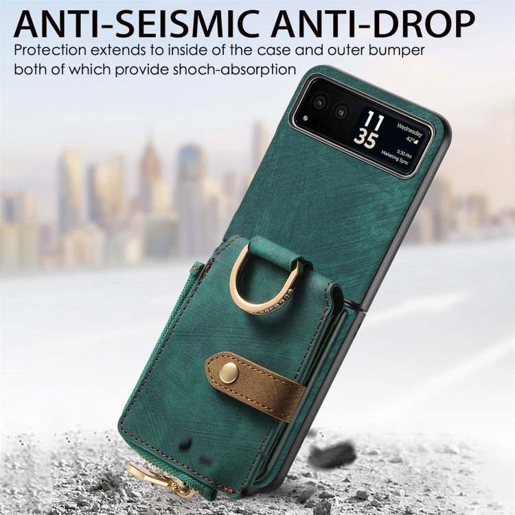 For Motorola Razr 40 Retro Skin-feel Ring Multi-card Wallet Phone Case(Green) - Motorola Cases by PMC TechLife | Online Shopping South Africa | PMC TechLife | Buy Now Pay Later Mobicred