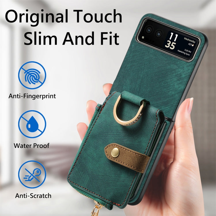 For Motorola Razr 40 Retro Skin-feel Ring Multi-card Wallet Phone Case(Green) - Motorola Cases by PMC TechLife | Online Shopping South Africa | PMC TechLife | Buy Now Pay Later Mobicred