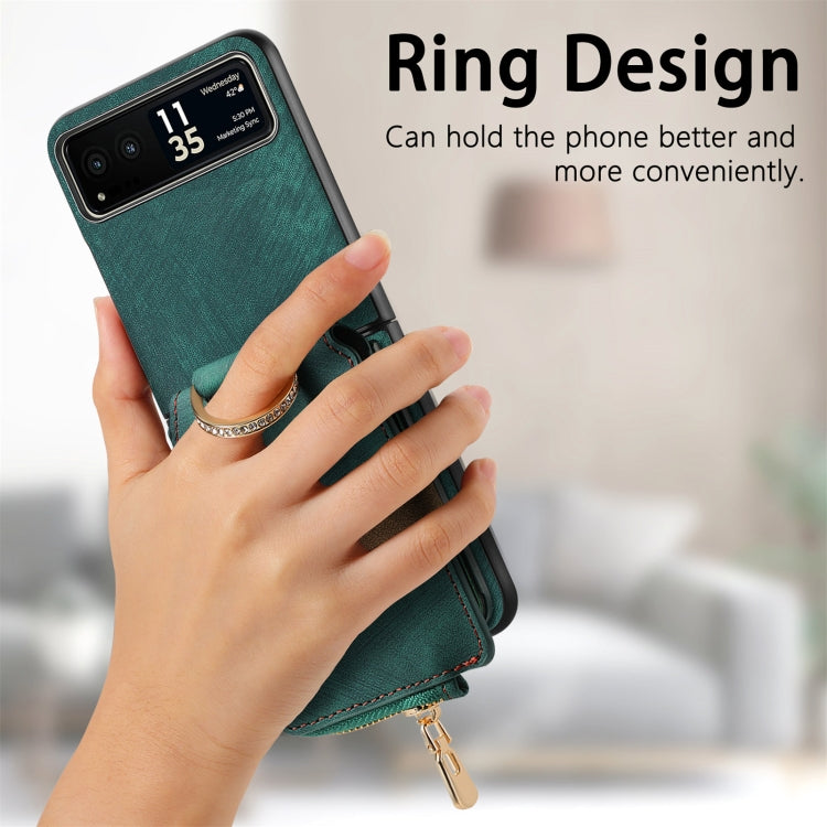 For Motorola Razr 40 Retro Skin-feel Ring Multi-card Wallet Phone Case(Green) - Motorola Cases by PMC TechLife | Online Shopping South Africa | PMC TechLife | Buy Now Pay Later Mobicred