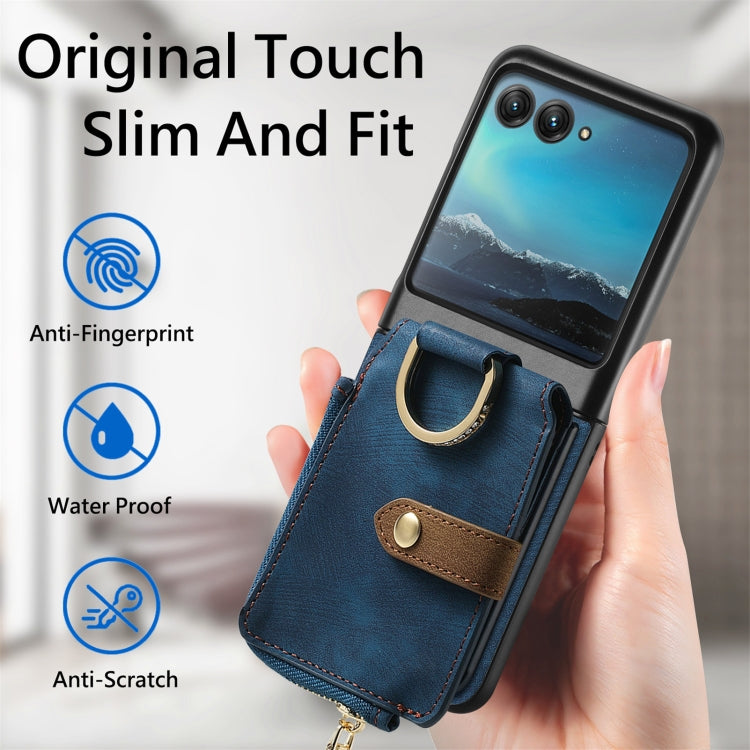 For Motorola Razr 40 Ultra Retro Skin-feel Ring Multi-card Wallet Phone Case(Blue) - Motorola Cases by PMC TechLife | Online Shopping South Africa | PMC TechLife | Buy Now Pay Later Mobicred