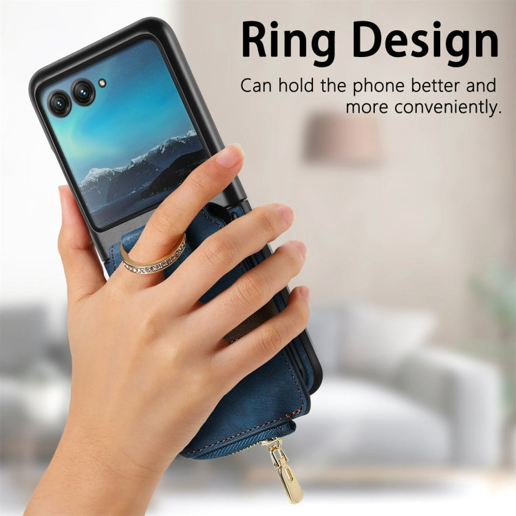For Motorola Razr 40 Ultra Retro Skin-feel Ring Multi-card Wallet Phone Case(Blue) - Motorola Cases by PMC TechLife | Online Shopping South Africa | PMC TechLife | Buy Now Pay Later Mobicred