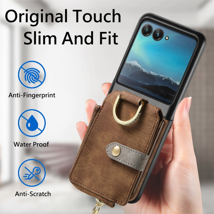 For Motorola Razr 40 Ultra Retro Skin-feel Ring Multi-card Wallet Phone Case(Brown) - Motorola Cases by PMC TechLife | Online Shopping South Africa | PMC TechLife | Buy Now Pay Later Mobicred
