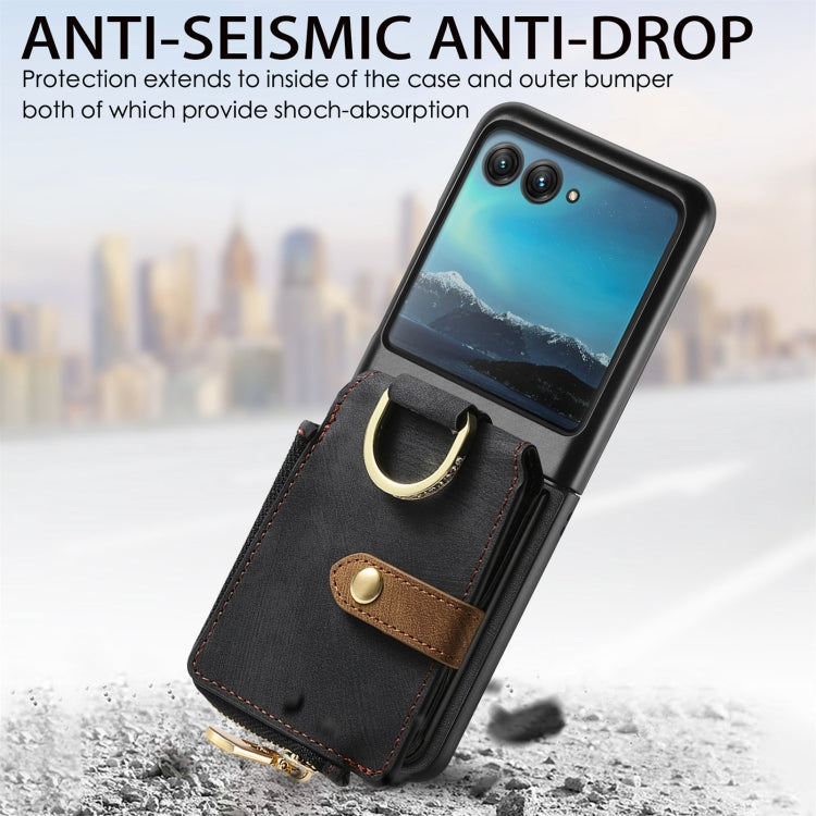 For Motorola Razr 40 Ultra Retro Skin-feel Ring Multi-card Wallet Phone Case(Black) - Motorola Cases by PMC TechLife | Online Shopping South Africa | PMC TechLife | Buy Now Pay Later Mobicred