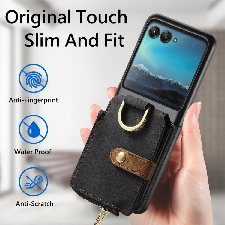 For Motorola Razr 40 Ultra Retro Skin-feel Ring Multi-card Wallet Phone Case(Black) - Motorola Cases by PMC TechLife | Online Shopping South Africa | PMC TechLife | Buy Now Pay Later Mobicred