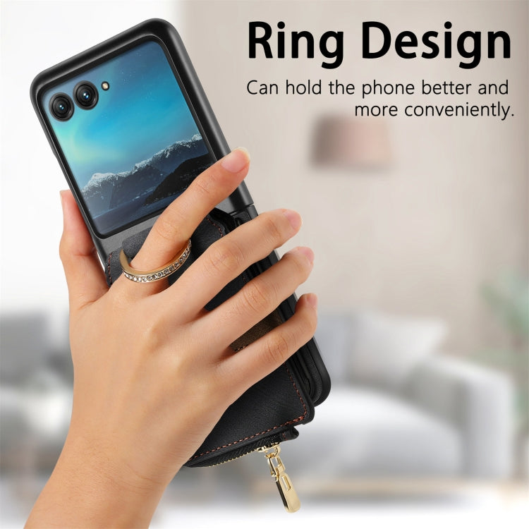 For Motorola Razr 40 Ultra Retro Skin-feel Ring Multi-card Wallet Phone Case(Black) - Motorola Cases by PMC TechLife | Online Shopping South Africa | PMC TechLife | Buy Now Pay Later Mobicred