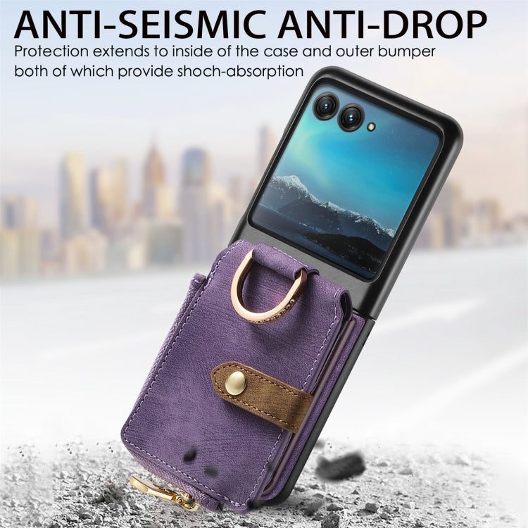 For Motorola Razr 40 Ultra Retro Skin-feel Ring Multi-card Wallet Phone Case(Purple) - Motorola Cases by PMC TechLife | Online Shopping South Africa | PMC TechLife | Buy Now Pay Later Mobicred