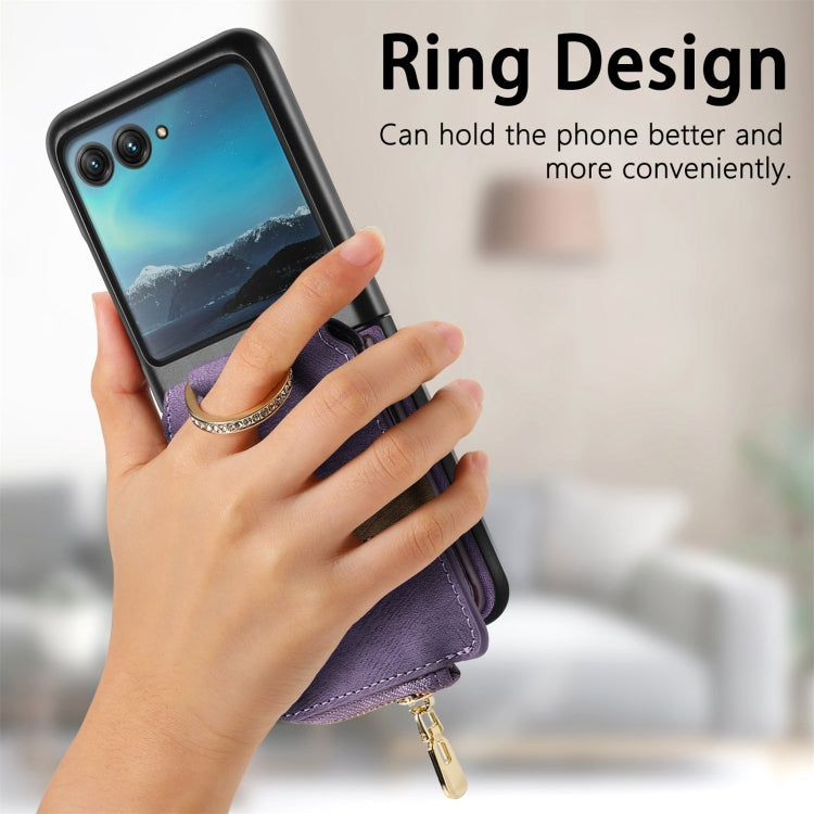 For Motorola Razr 40 Ultra Retro Skin-feel Ring Multi-card Wallet Phone Case(Purple) - Motorola Cases by PMC TechLife | Online Shopping South Africa | PMC TechLife | Buy Now Pay Later Mobicred