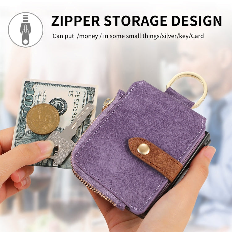 For Motorola Razr 40 Ultra Retro Skin-feel Ring Multi-card Wallet Phone Case(Purple) - Motorola Cases by PMC TechLife | Online Shopping South Africa | PMC TechLife | Buy Now Pay Later Mobicred