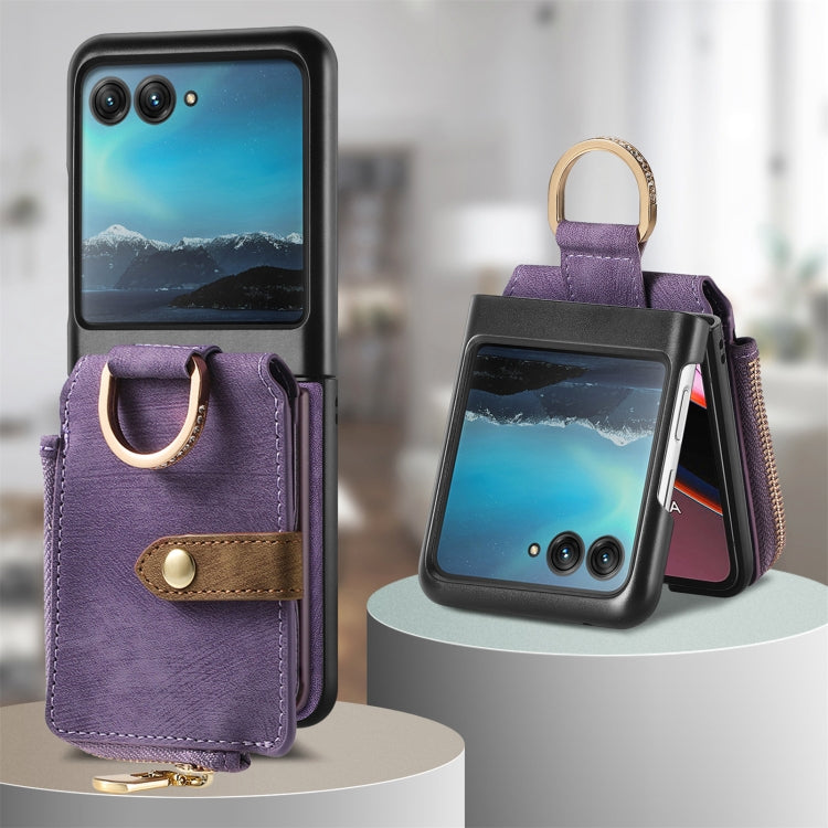 For Motorola Razr 40 Ultra Retro Skin-feel Ring Multi-card Wallet Phone Case(Purple) - Motorola Cases by PMC TechLife | Online Shopping South Africa | PMC TechLife | Buy Now Pay Later Mobicred