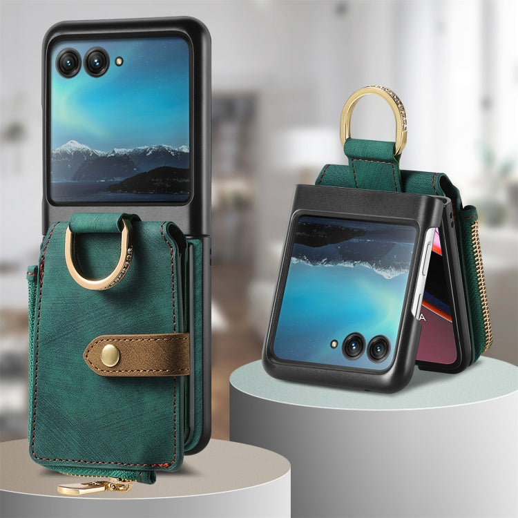 For Motorola Razr 40 Ultra Retro Skin-feel Ring Multi-card Wallet Phone Case(Green) - Motorola Cases by PMC TechLife | Online Shopping South Africa | PMC TechLife | Buy Now Pay Later Mobicred