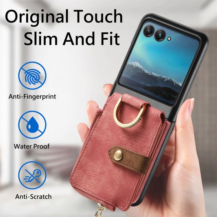 For Motorola Razr 40 Ultra Retro Skin-feel Ring Multi-card Wallet Phone Case(Pink) - Motorola Cases by PMC TechLife | Online Shopping South Africa | PMC TechLife | Buy Now Pay Later Mobicred