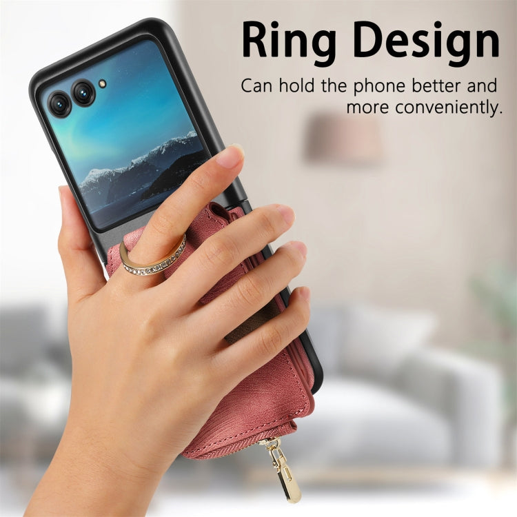 For Motorola Razr 40 Ultra Retro Skin-feel Ring Multi-card Wallet Phone Case(Pink) - Motorola Cases by PMC TechLife | Online Shopping South Africa | PMC TechLife | Buy Now Pay Later Mobicred