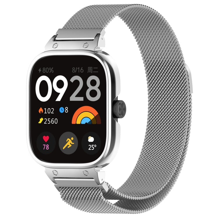 For Redmi Watch 4 Milan Magnetic Steel Mesh Watch Band + Watch Metal Frame(Silver) - Watch Bands by PMC TechLife | Online Shopping South Africa | PMC TechLife