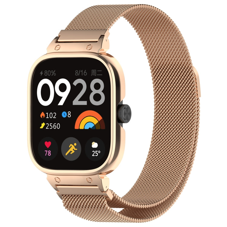 For Redmi Watch 4 Milan Magnetic Steel Mesh Watch Band + Watch Metal Frame(Rose Gold) - free shipping - PMC TechLife - Order now!