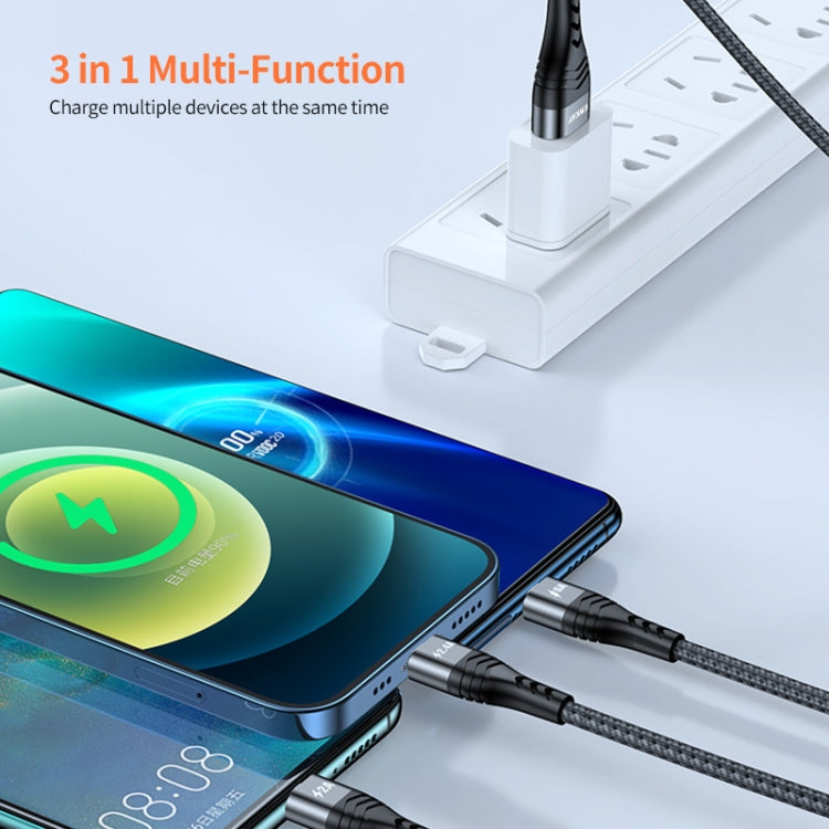 ENKAY 3-in-1 6A USB to Type-C / 8 Pin / Micro USB Multifunction Fast Charging Cable, Cable Length:1m(Black) - free shipping - PMC Jewellery - Order now!