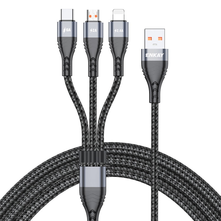 ENKAY 3-in-1 6A USB to Type-C / 8 Pin / Micro USB Multifunction Fast Charging Cable, Cable Length:2m(Grey) - free shipping - PMC Jewellery - Order now!